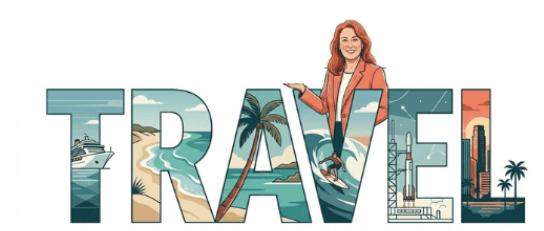 TRAVEL lettering with Florida scenes and Kim