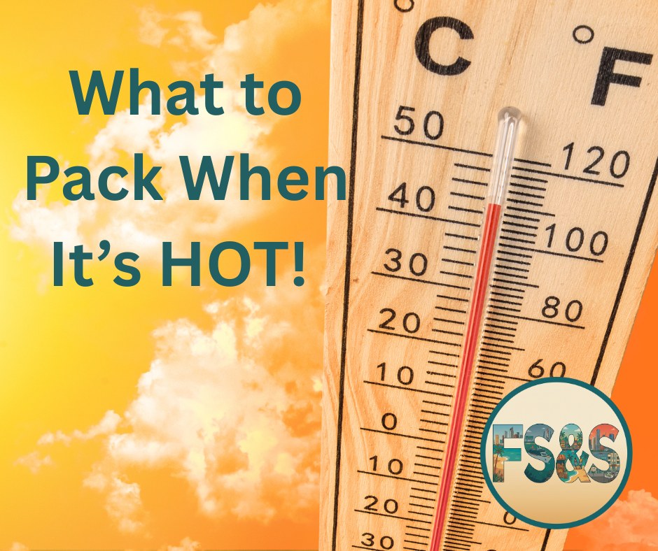 Thermometer in the heat beside the words What to Pack When It's Hot.